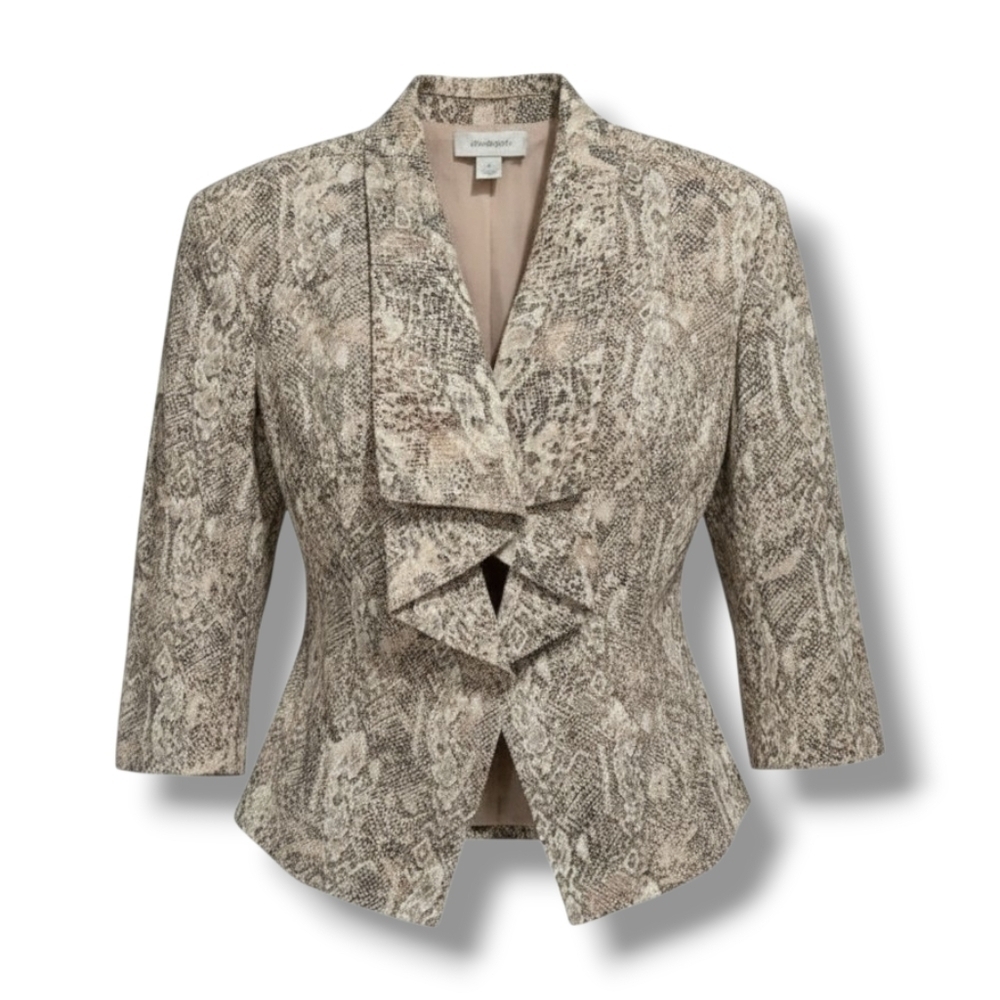Dressbarn Women's snakeskin print 3/4 sleeves open front blazer - medium